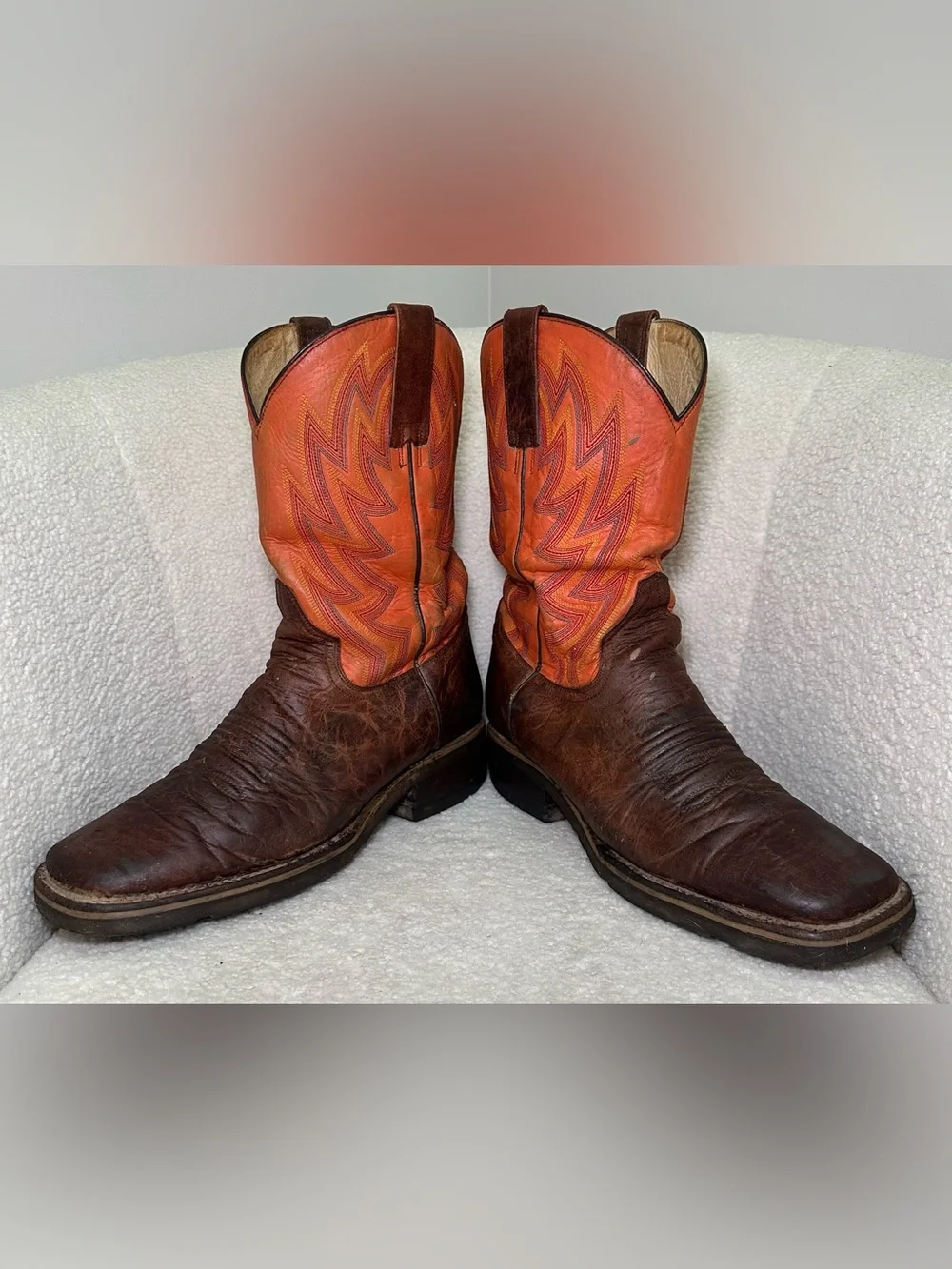 Vintage Roper Cowboy Boots Brown Leather Orange Western Handmade Western Boho 11